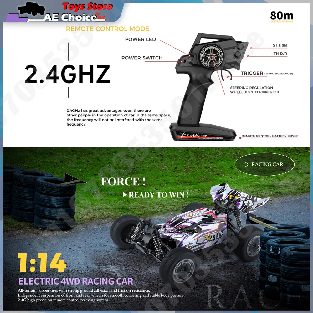 Coche RC 1/14, 35 KM/H, Motor 390, 4WD, Alta Velocidad Todoterreno