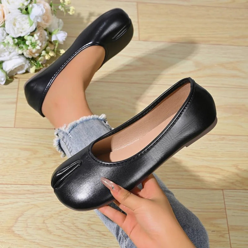 Zapatos Planos de Mujer con Punta Dividida y Ajuste Ancho, de Cuero PU, Sin Cordones, Cómodos y Casuales para Oficina, Primavera/Verano