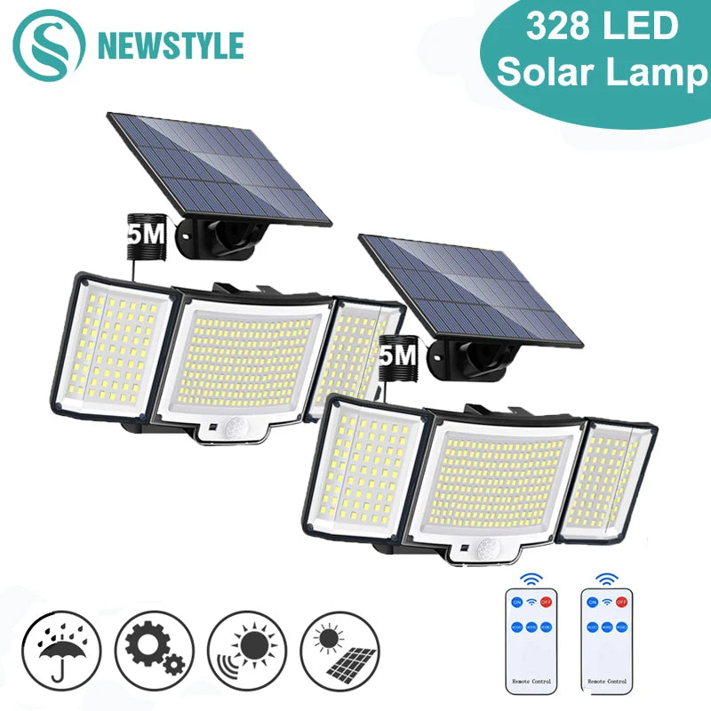 Lámpara Solar LED Exterior con Sensor de Movimiento IP65 3 Modos