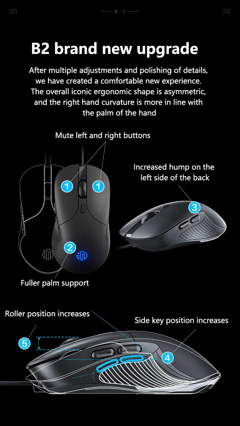 INPHIC-ratón con cable USB B2, Mouse silencioso para juegos de oficina, PC y portátiles