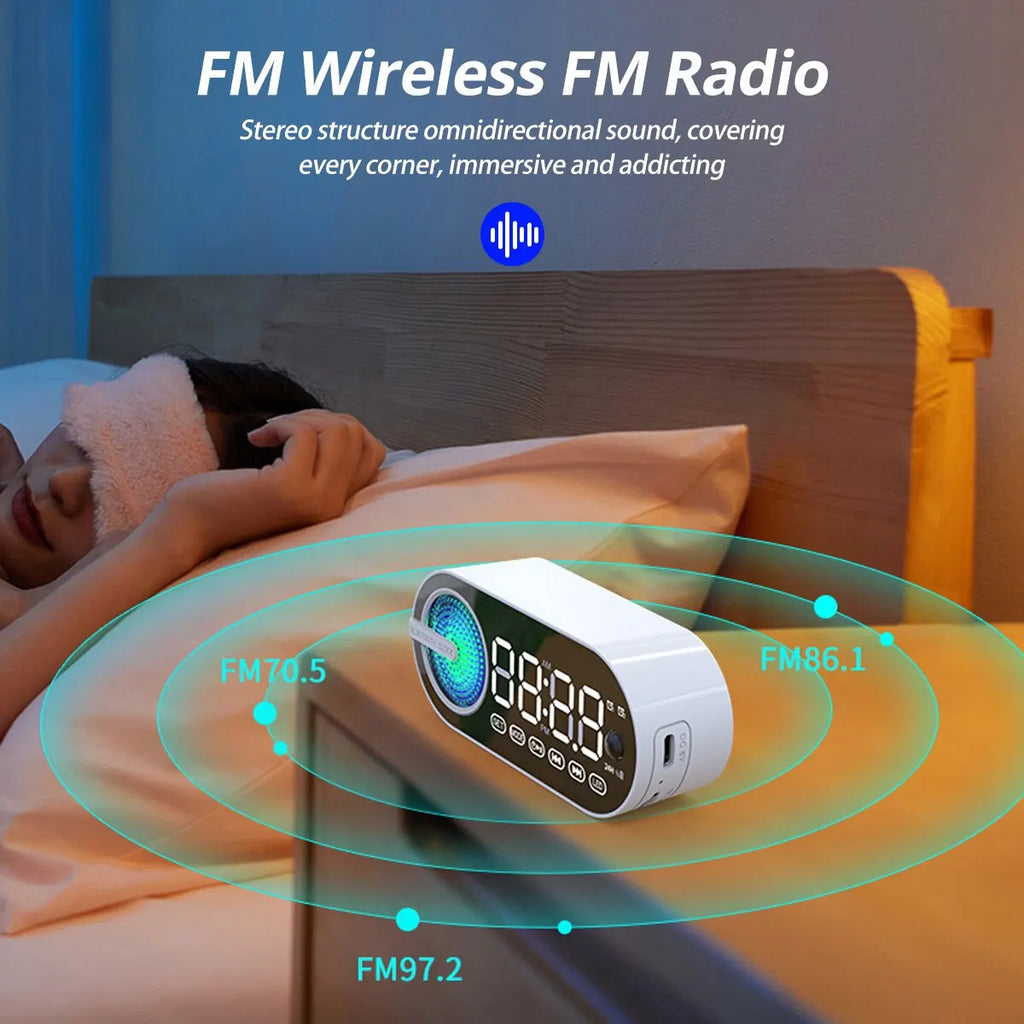 Radio Reloj Despertador Recargable USB, Altavoz Bluetooth Portátil RGB, FM, Pantalla Grande, Silencioso, Espejo Digital, para Dormitorio, Oficina, Escritorio