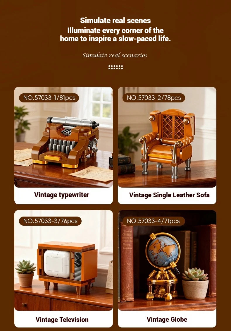 Bloques de Construcción de Muebles Retro 57033, Modelo MOC para Armar, Decoración de Escritorio, Regalo Coleccionable para Adultos, Cumpleaños, Días Festivos