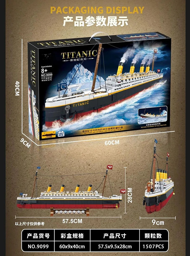 1507 Uds nuevo juego de bloques de construcción de modelo creativo Titanic a gran escala, desafío para adultos enorme modelo de barco de crucero Titanic juguetes de construcción
