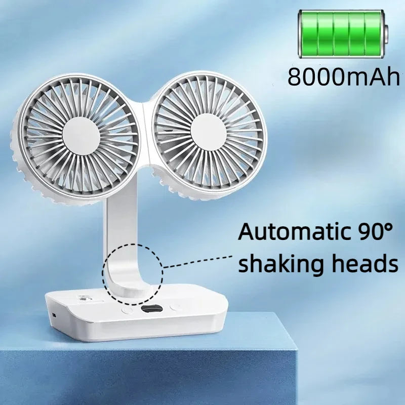 Ventilador vibrador multifunción de doble cabezal, dispositivo portátil con pantalla Digital de alta definición y 4 engranajes ajustables, luces nocturnas, novedad de 2024