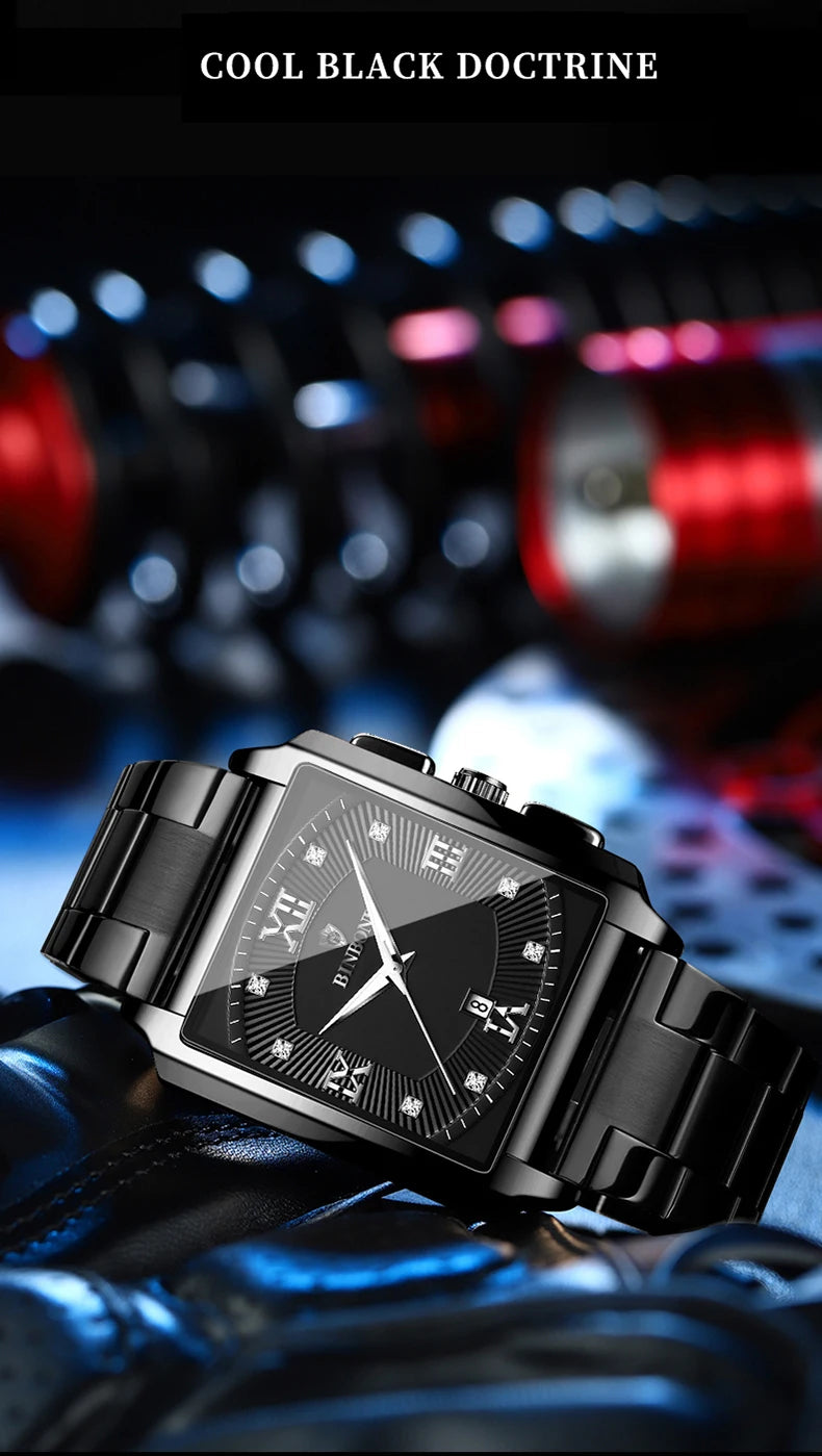 Reloj de Cuarzo Analógico de Lujo BINBOND para Hombre Esfera Cuadrada