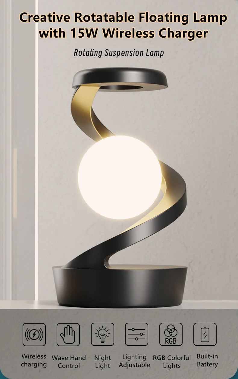 Lámpara de Mesa Flotante con Cargador Inalámbrico RGB