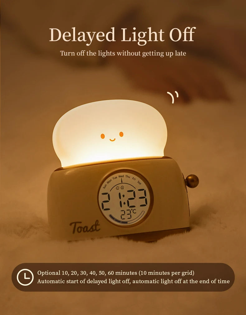 Reloj despertador con luz nocturna para tostadora, reloj despertador para niños, reloj luminoso para mesita de noche, lámpara de noche para dormitorio, decoración, regalo para niños