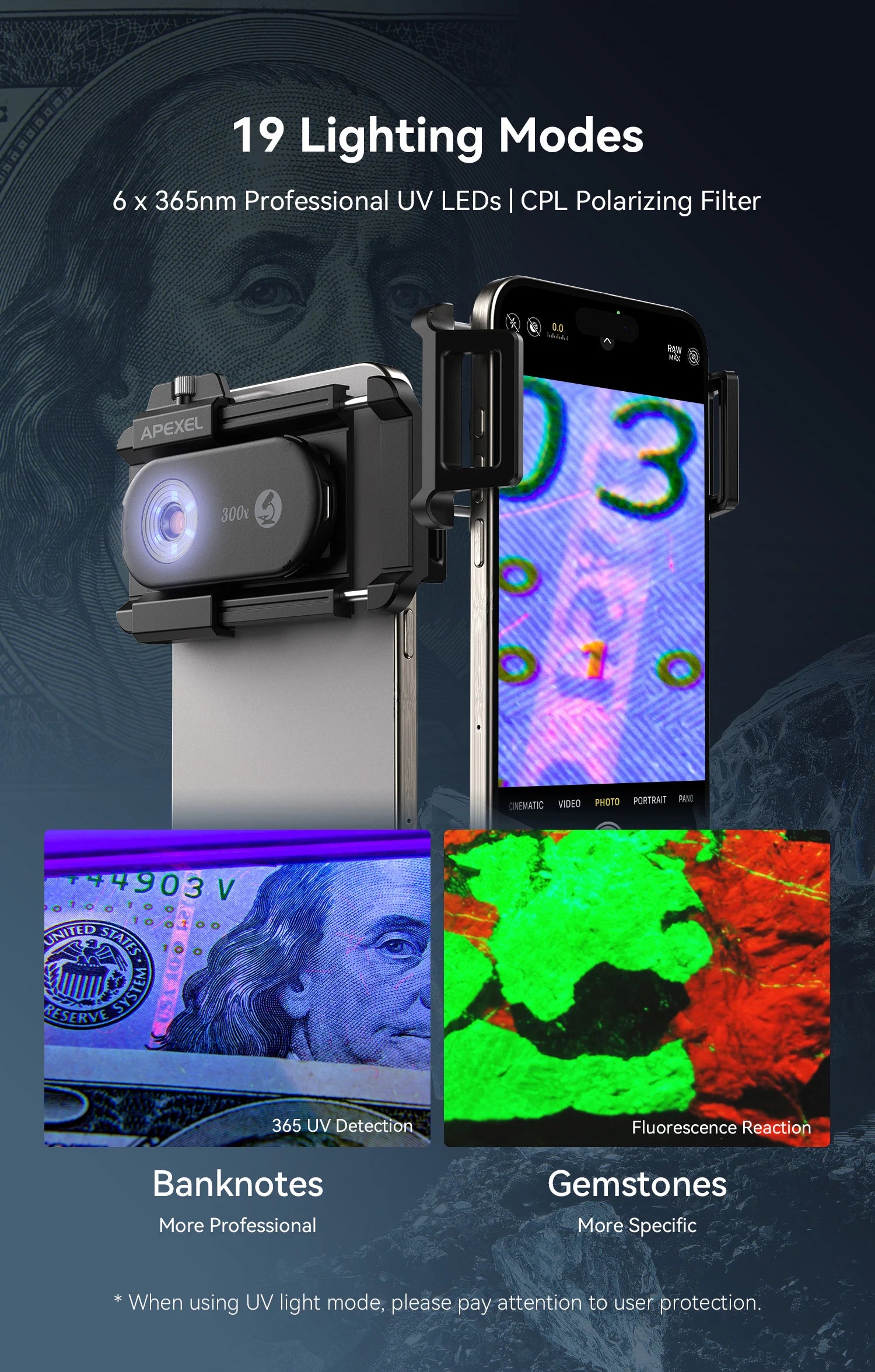 Lente Microscopio 300X para Celular con Luz LED APEXEL