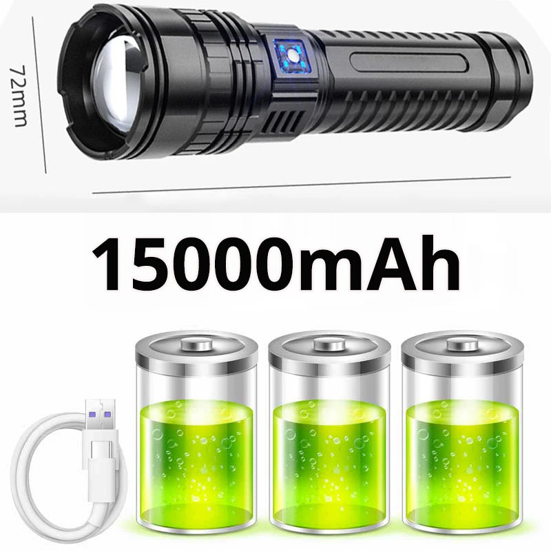 Luz de Flash con batería integrada de 1000W, focos de emergencia, 9km, 990000000LM, linternas Led más potentes, antorcha táctica de 15000mah