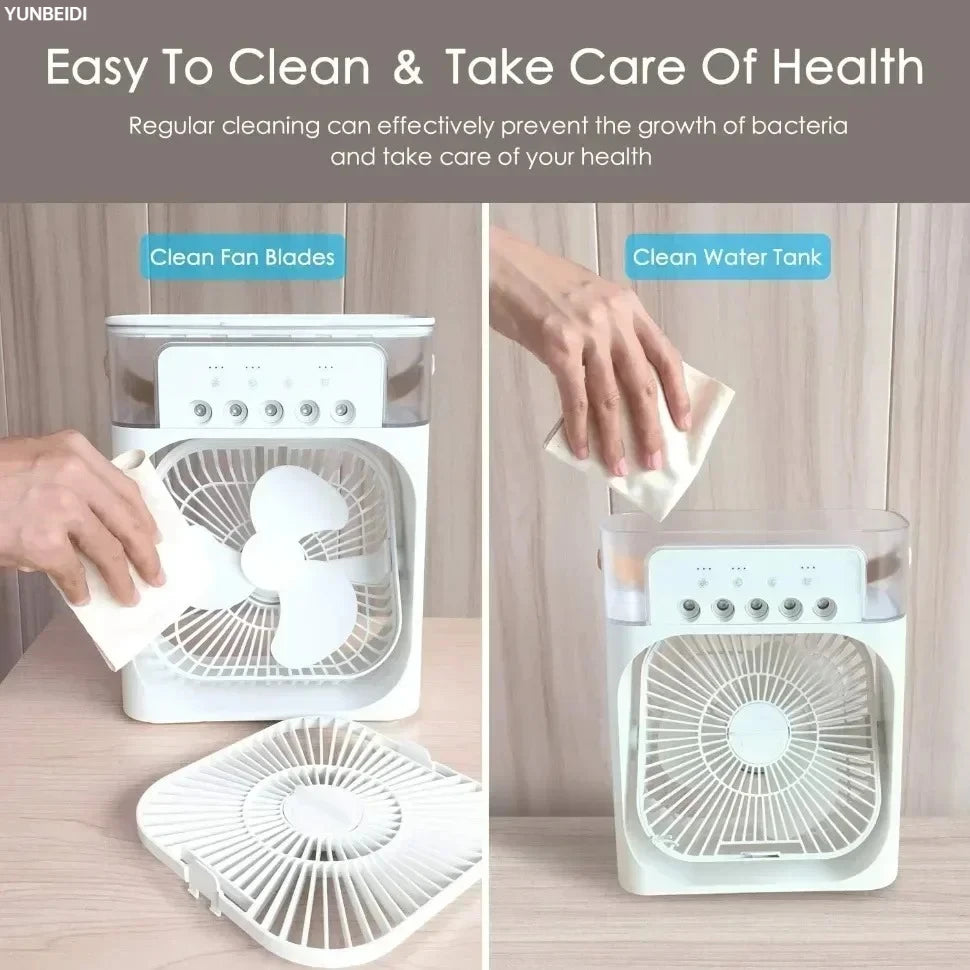 Ventilador 3 en 1 Portátil con Luz LED y Humidificador