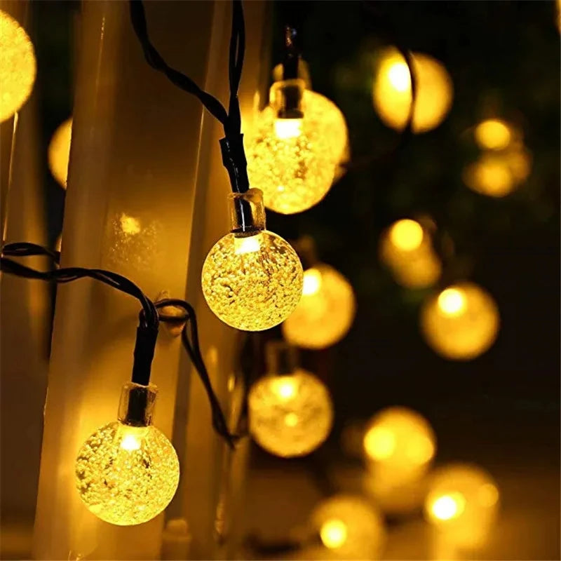 Guirnalda Solar LED para Jardín con Bolas de Cristal 10M