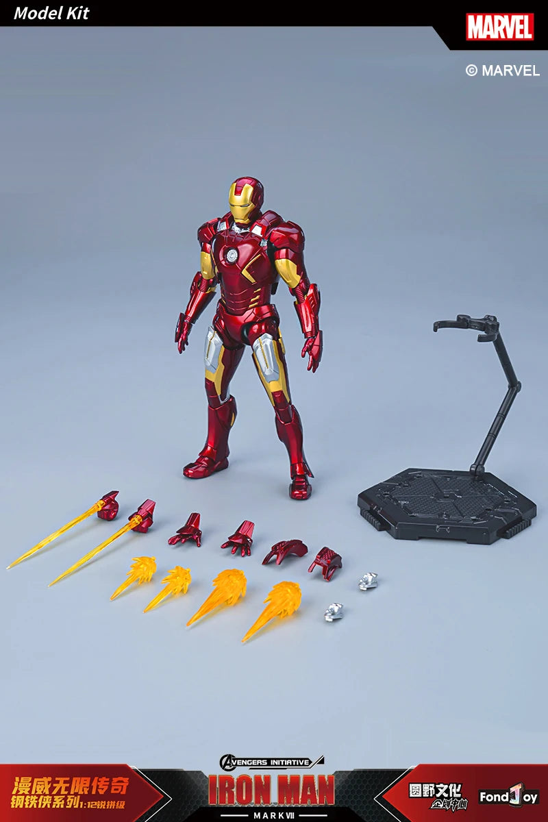 Figura de Anime de Iron Man MK5 de Marvel, Kit de Modelo a Escala 1/12, Serie Infinity Saga, Ironman Mark 5, Ensamblaje ABS, Articulaciones Móviles, Regalos y Juguetes