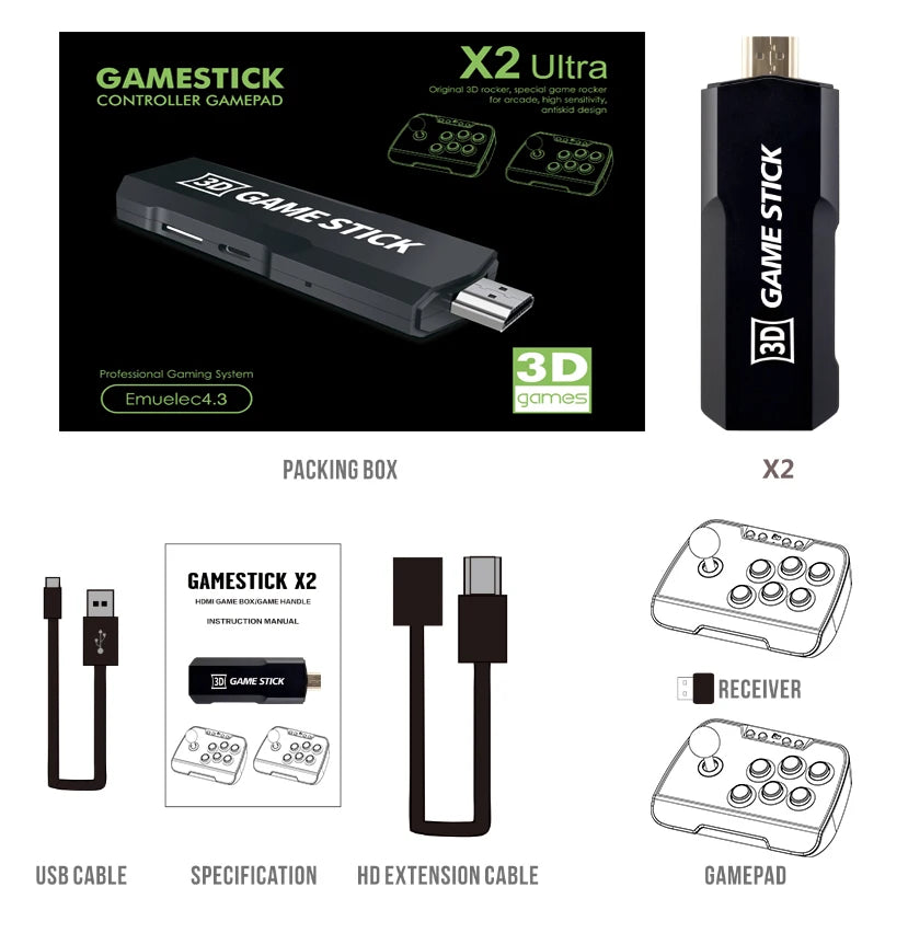 Consola de juegos X2 Ultra Home TV, más de 6000 juegos clásicos nostálgicos, controlador Dual inalámbrico de 2,4G, salida de alta definición 4K HDMI