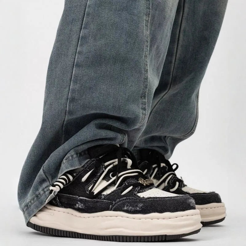 Zapatillas de skate de mezclilla retro para hombre con plataforma