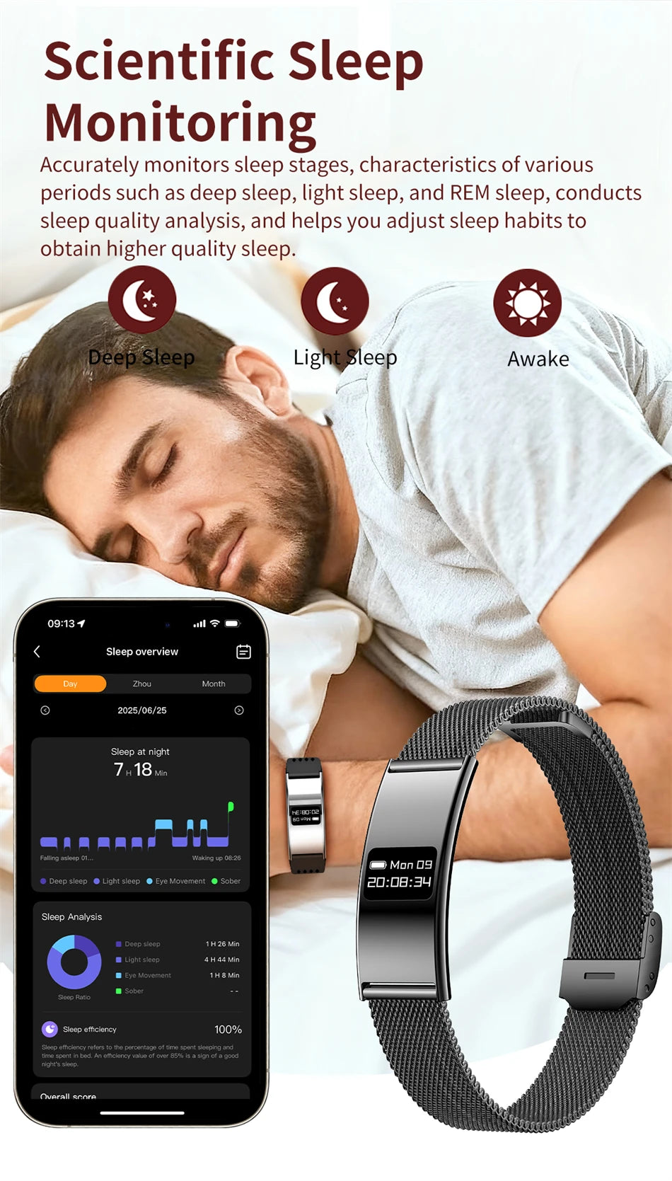 Pulsera Inteligente Deportiva Resistente al Agua IPX8 con Monitor de Salud