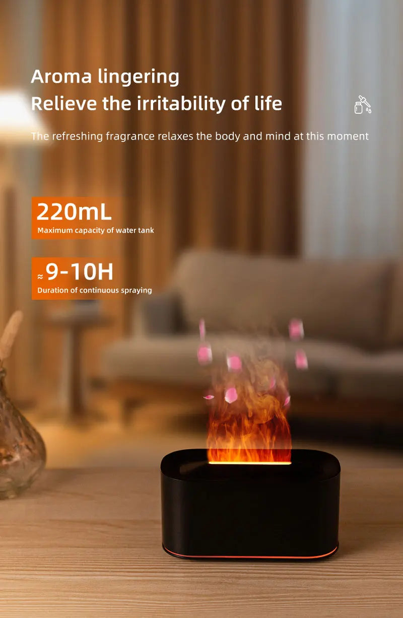 Máquina de aromaterapia con llama, atomización de luz colorida, luz de ambiente de escritorio delicada, adecuada para oficina, dormitorio, sala de estar