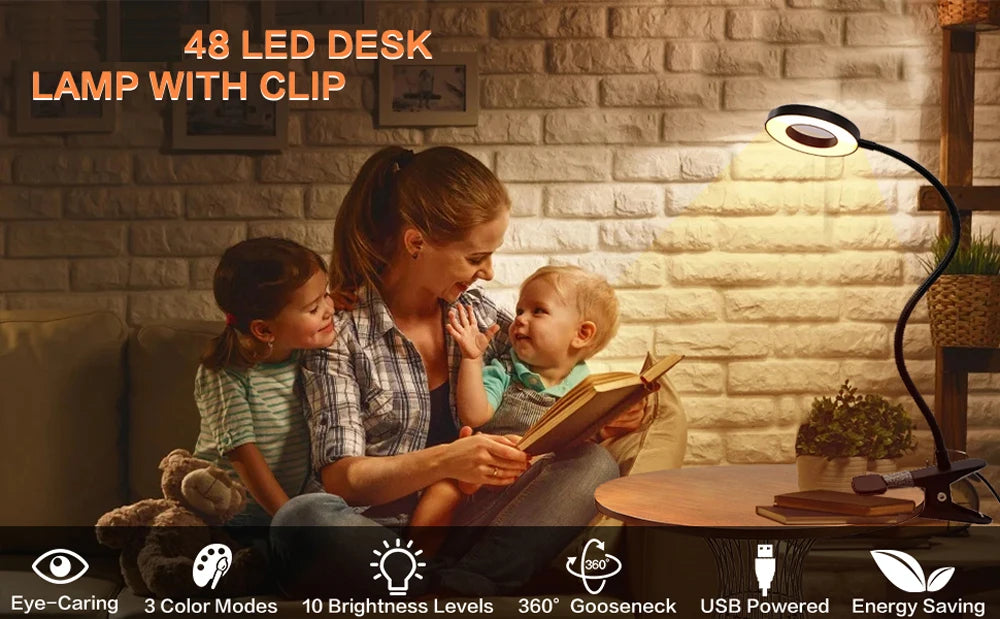 Lámpara de Escritorio con Clip LED USB para Lectura