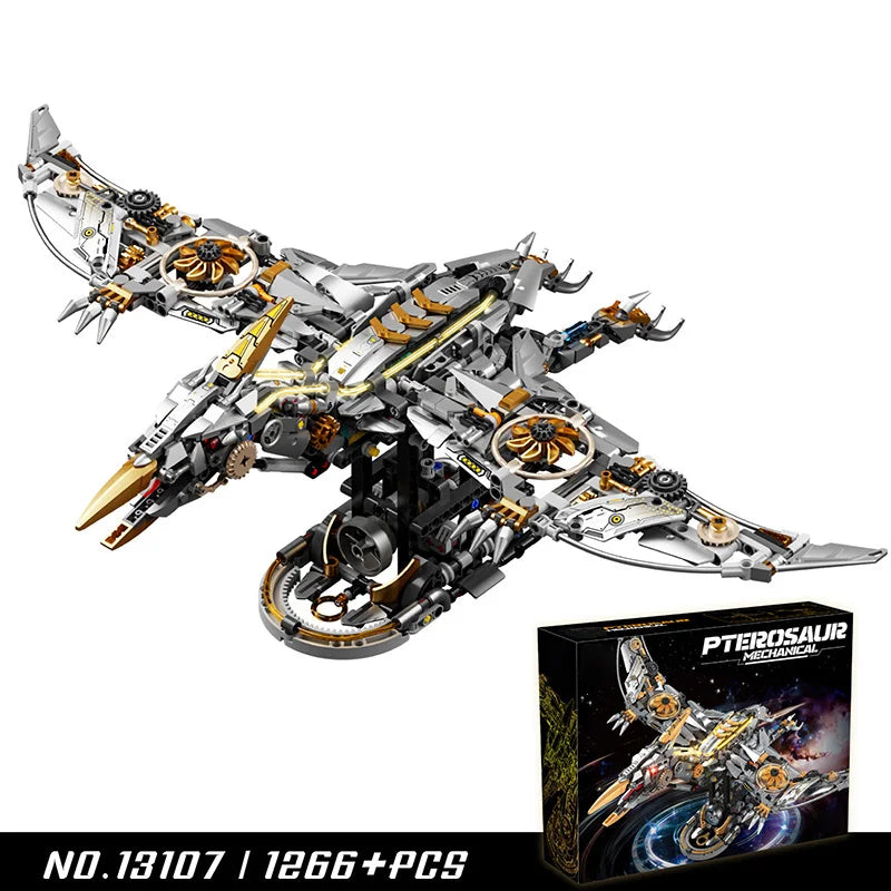 Juego de 1266 Piezas de Bloques de Construcción de Pterodáctilos y Triceratops Mecánicos, Adorno de Escritorio, Juguete Educativo de Ensamblaje, Regalo de Cumpleaños