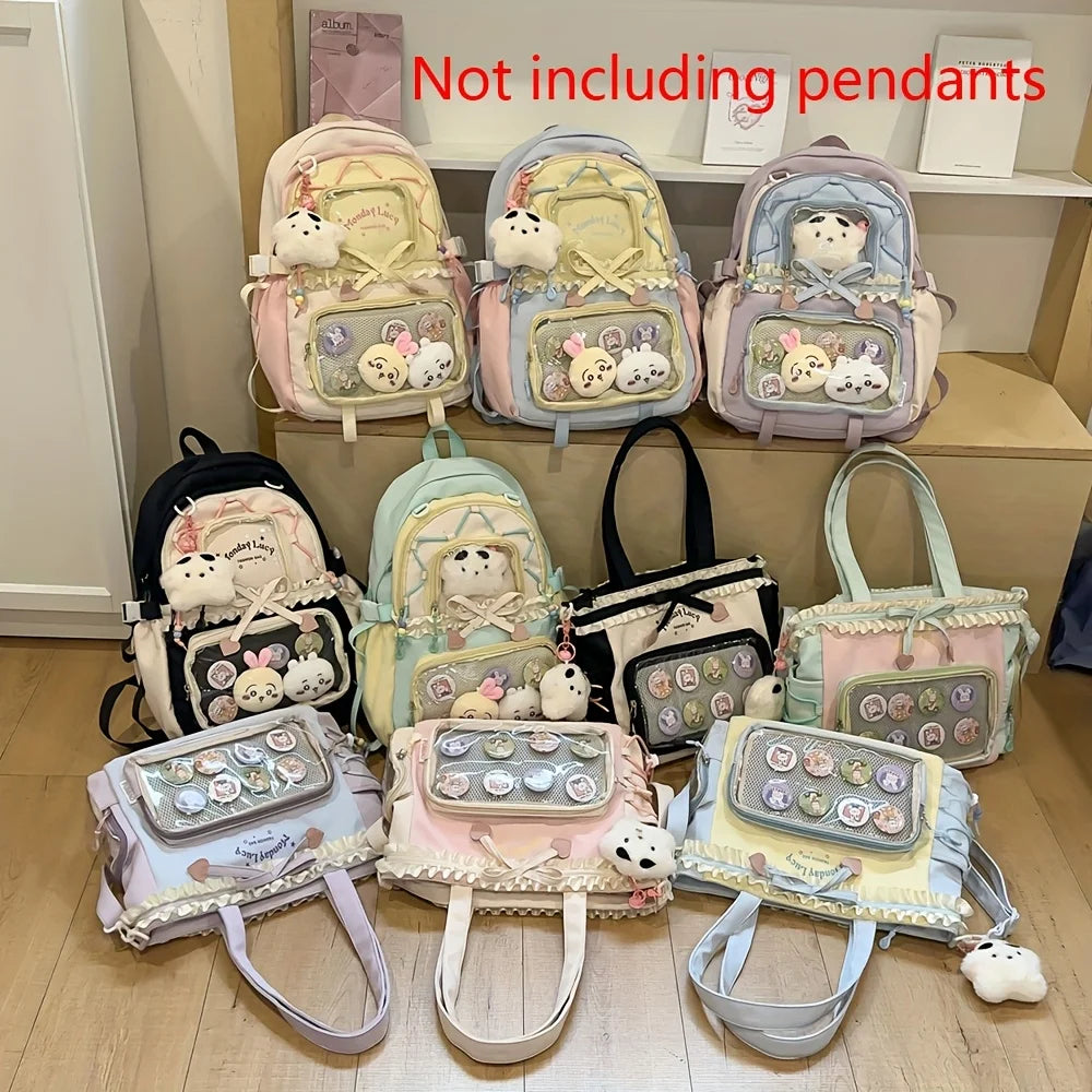 Set de 2 Bolsos para Mujer: Mochila y Bolso de Encaje
