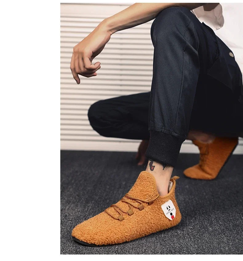 YRZL zapatos de algodón de invierno para hombre, zapatillas de invierno ligeras con cordones cálidos, mocasines de algodón para el hogar y el dormitorio de felpa, zapatos cálidos para hombre