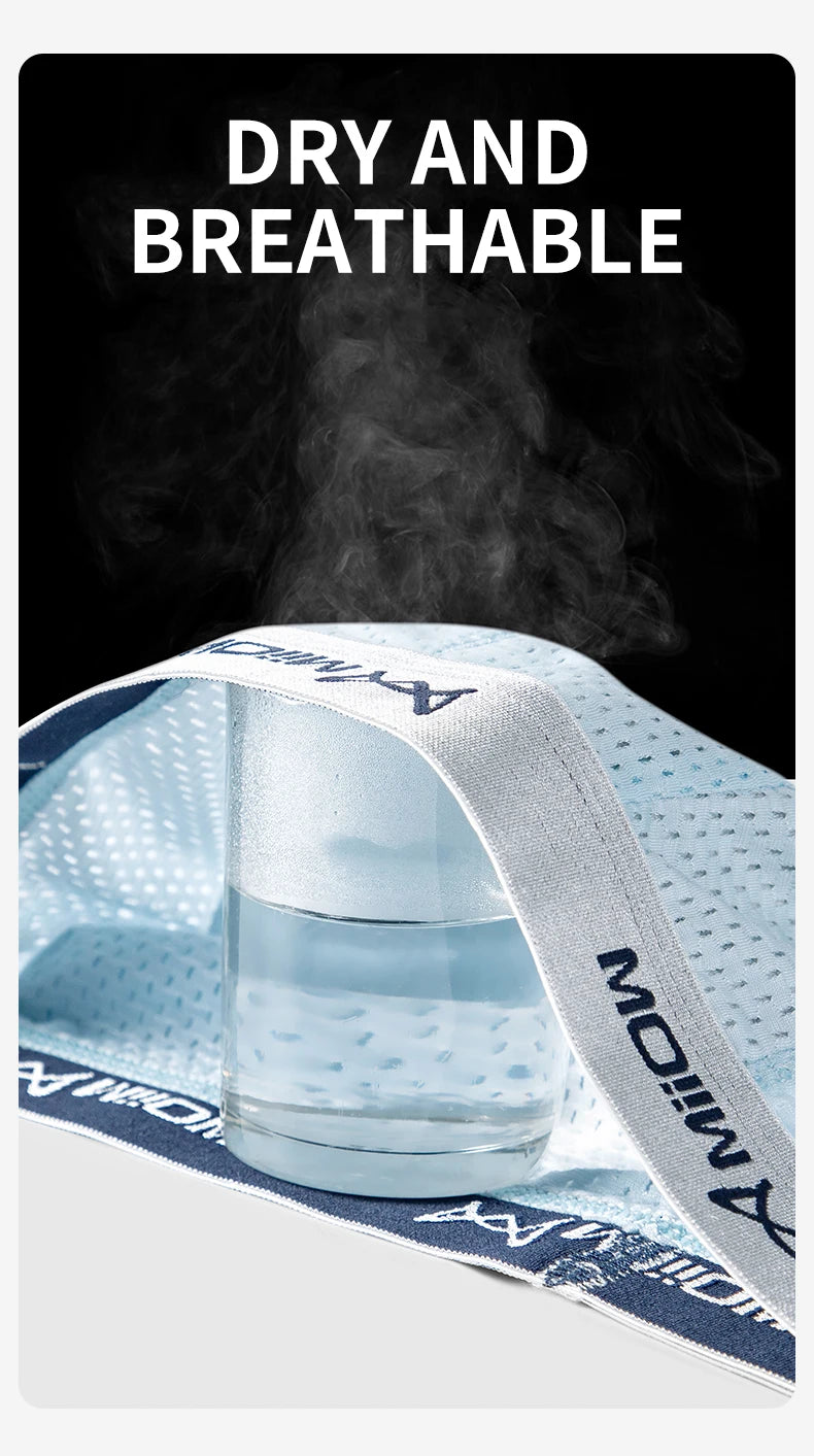 MiiOW, 3 uds., ropa interior de seda de hielo fresca para hombre, Boxers de malla transpirable, calzoncillos para hombre 7A, bragas antibacterianas en la entrepierna para hombre, calzoncillos Boxer