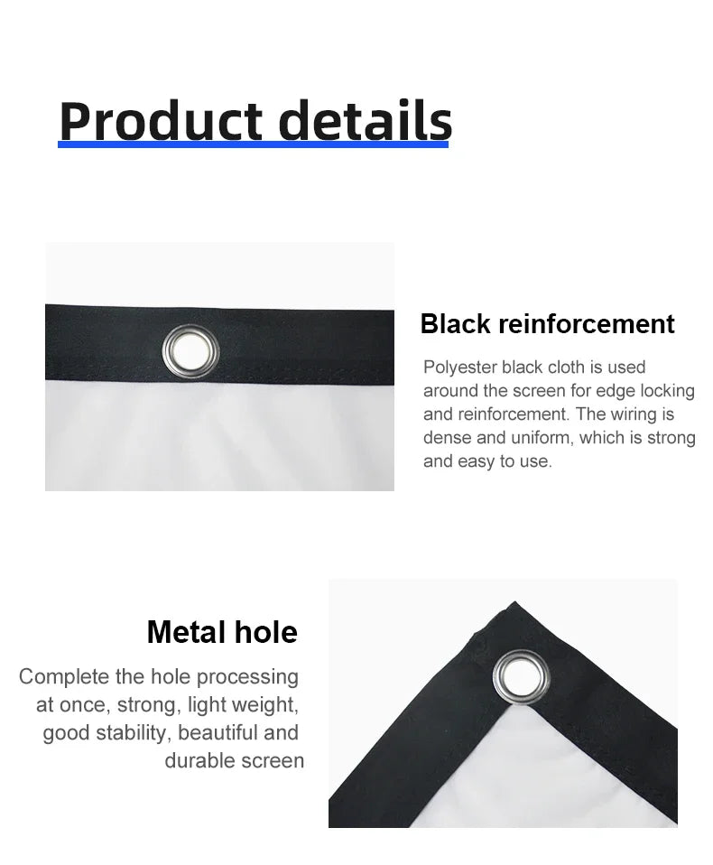 Pantalla de proyector LEJIADA de 60-150 pulgadas, trituración de leche blanca, fondo negro, diseño sin arrugas, pantalla de proyección suave para interiores y exteriores
