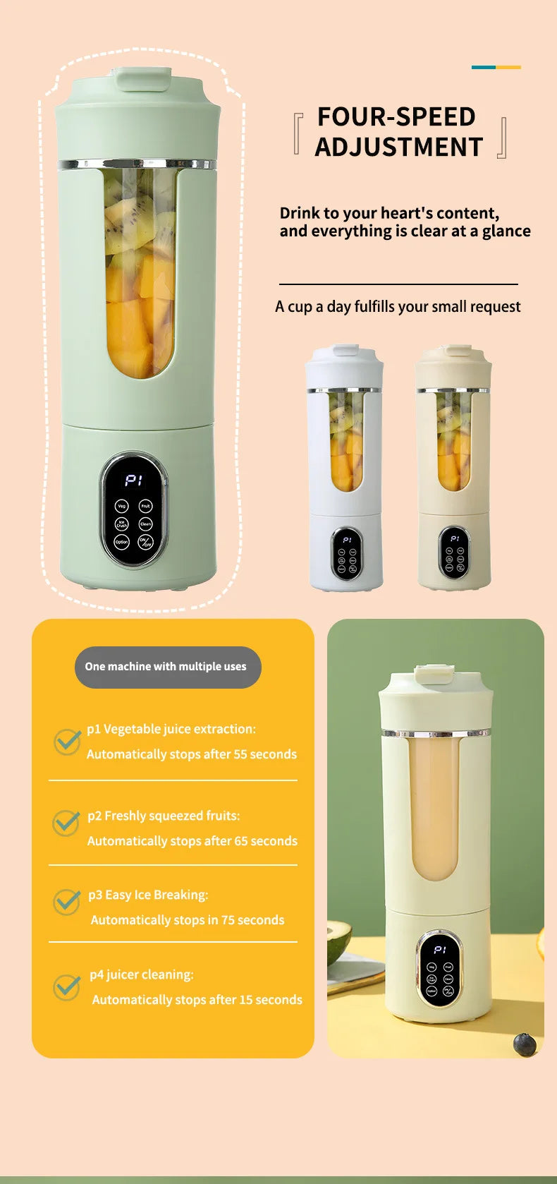 Exprimidor Portátil USB 530ml con 12 Cuchillas Picador de Hielo
