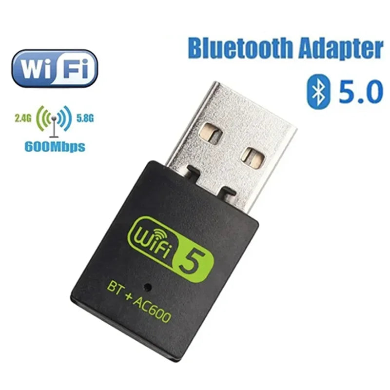 Adaptador USB WiFi Bluetooth de 600Mbps 2 en 1 BT 4.2 de doble banda 2.4G/5GHz, tarjeta de red inalámbrica sin controlador para PC, portátil y computadora de escritorio