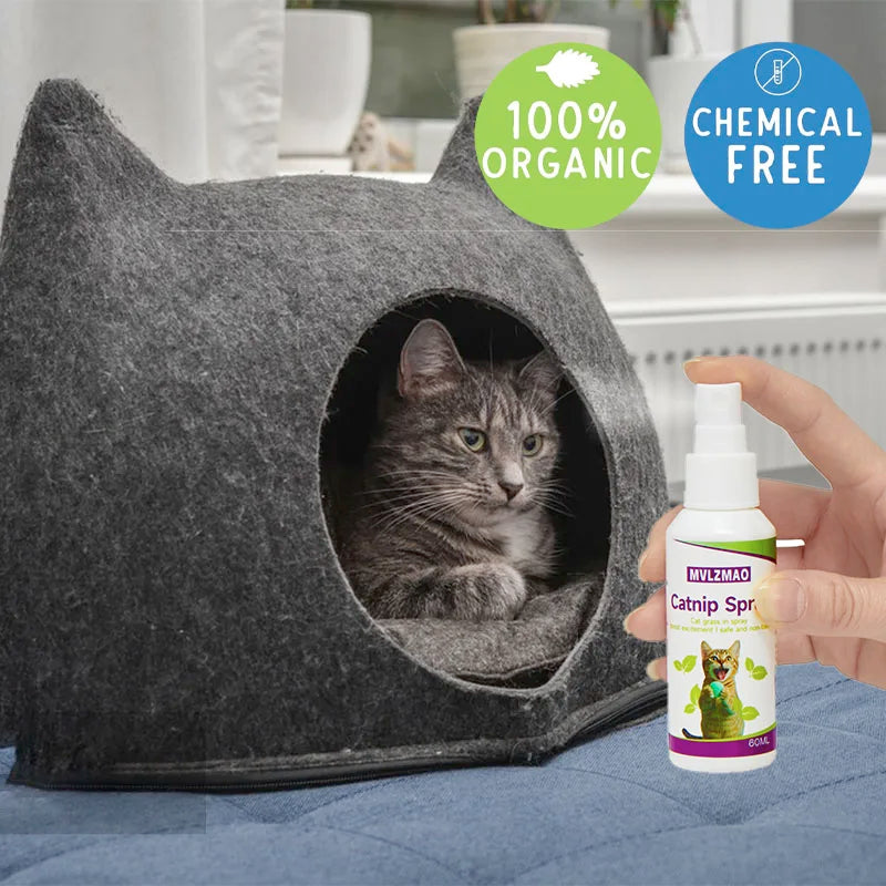 Spray de hierba gatera para gatos, spray para rascar gatos para aumentar el juego, calma el estrés y rinovar juguetes, spray de comportamiento transparente para gatos y gatitos, 60 ml