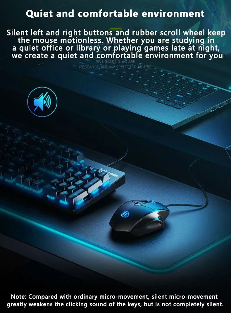 Ratón con cable Inphic W1, ratón para juegos Esports, ratón de oficina silencioso, tres teclas y seis teclas son opcionales