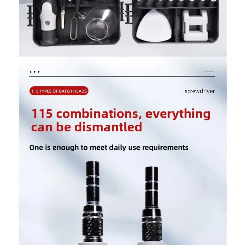 Kit de destornilladores de precisión 115 piezas con puntas intercambiables