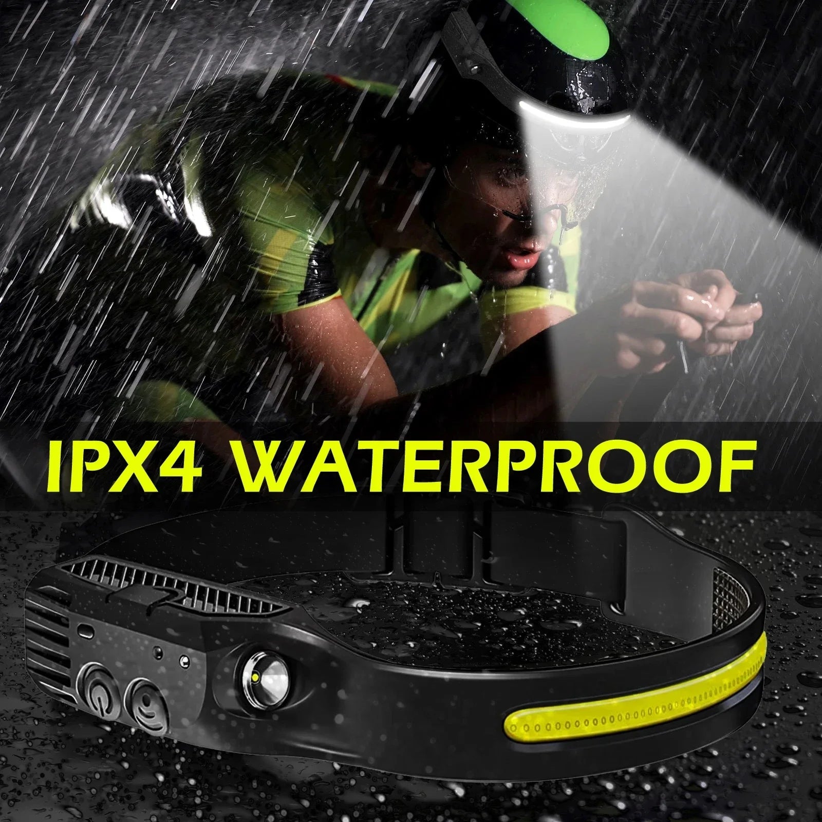 Linterna Frontal LED Recargable USB con Sensor para Camping y Pesca
