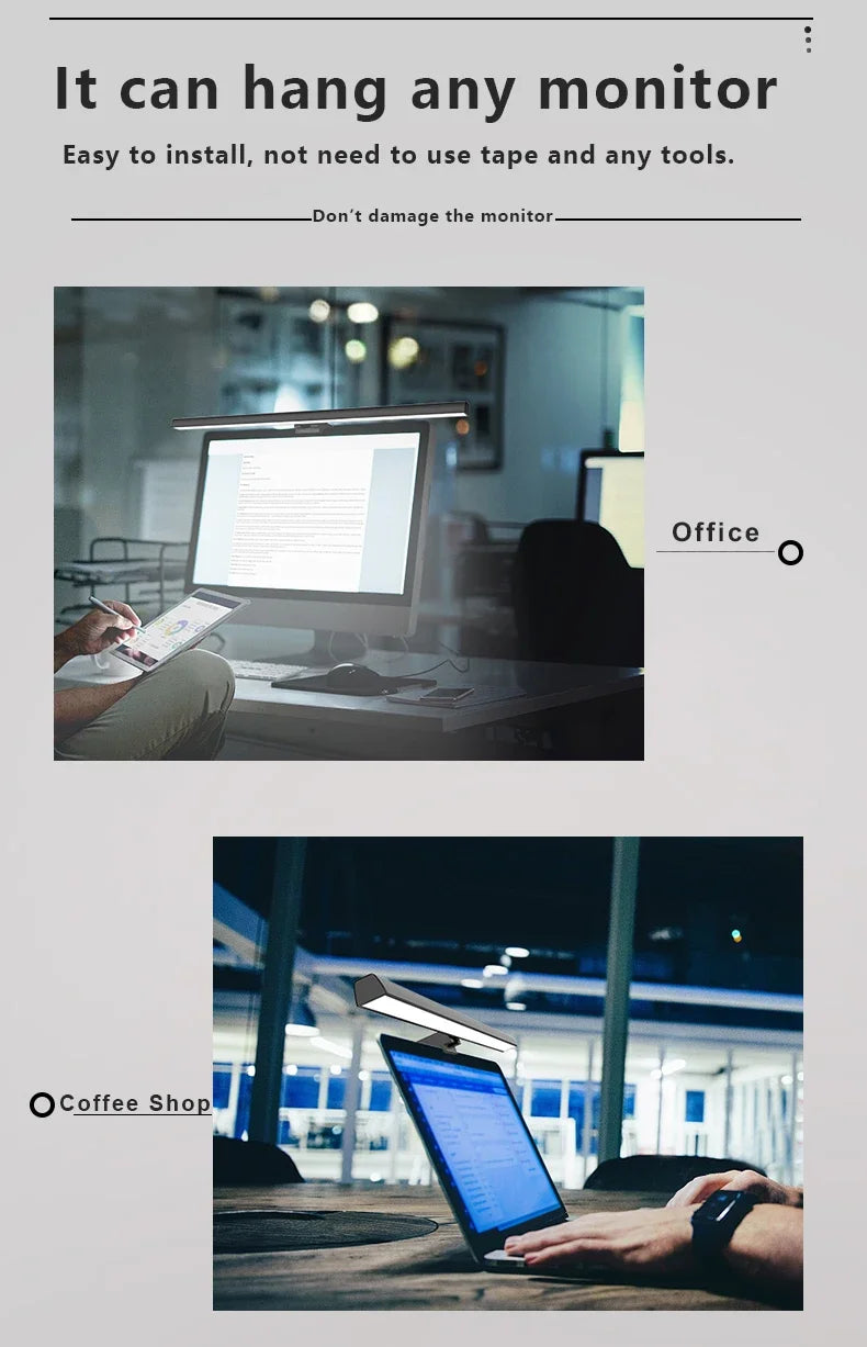 Barra de luz para Monitor de ordenador de 50cm, luces colgantes para pantalla, atenuación continua, lámpara de escritorio USB para estudio, luz de lectura, lámpara para Monitor de mesa