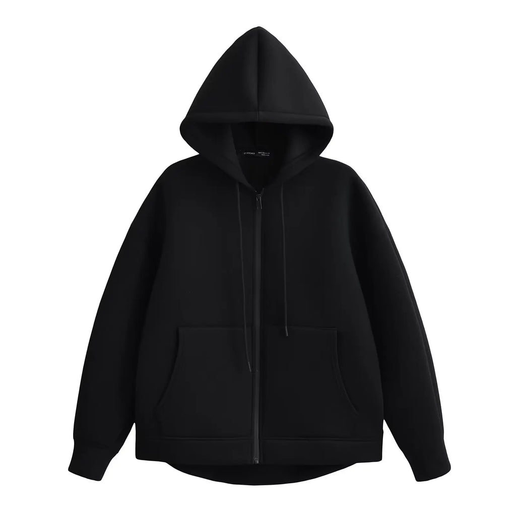 HH Otoño Invierno mujer cremallera Sudadera con capucha abrigo High Street bolsillos dobles chaqueta de gran tamaño sudaderas sueltas prendas de vestir exteriores Top
