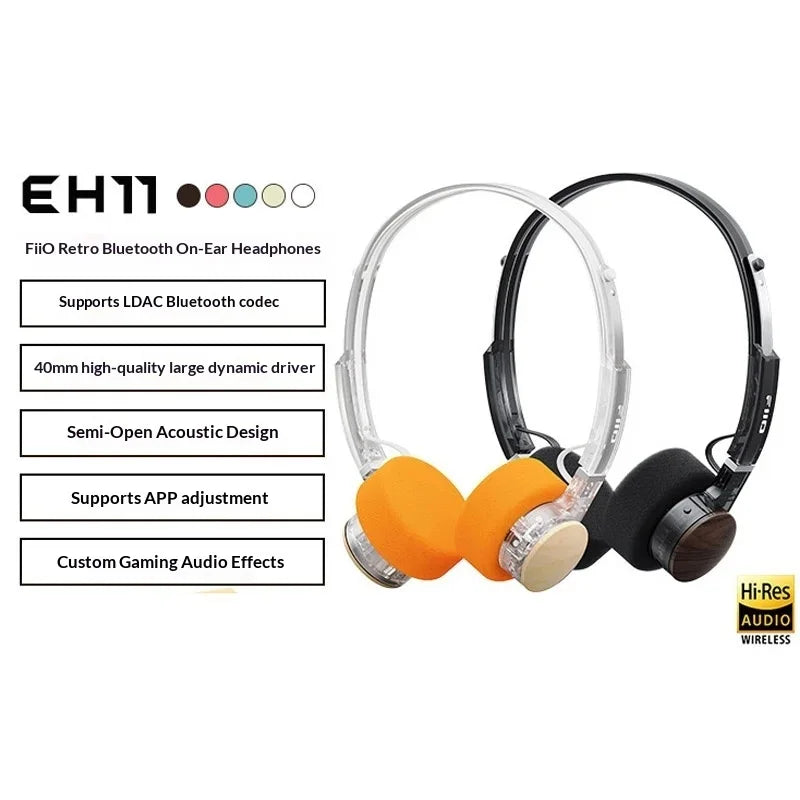 Auriculares Fiio Eh11 Retro Over-Ear Bluetooth con Controlador Dinámico Grande de 40 mm, Carcasa Mecánica, Auriculares con Audio de Alta Resolución Ldac