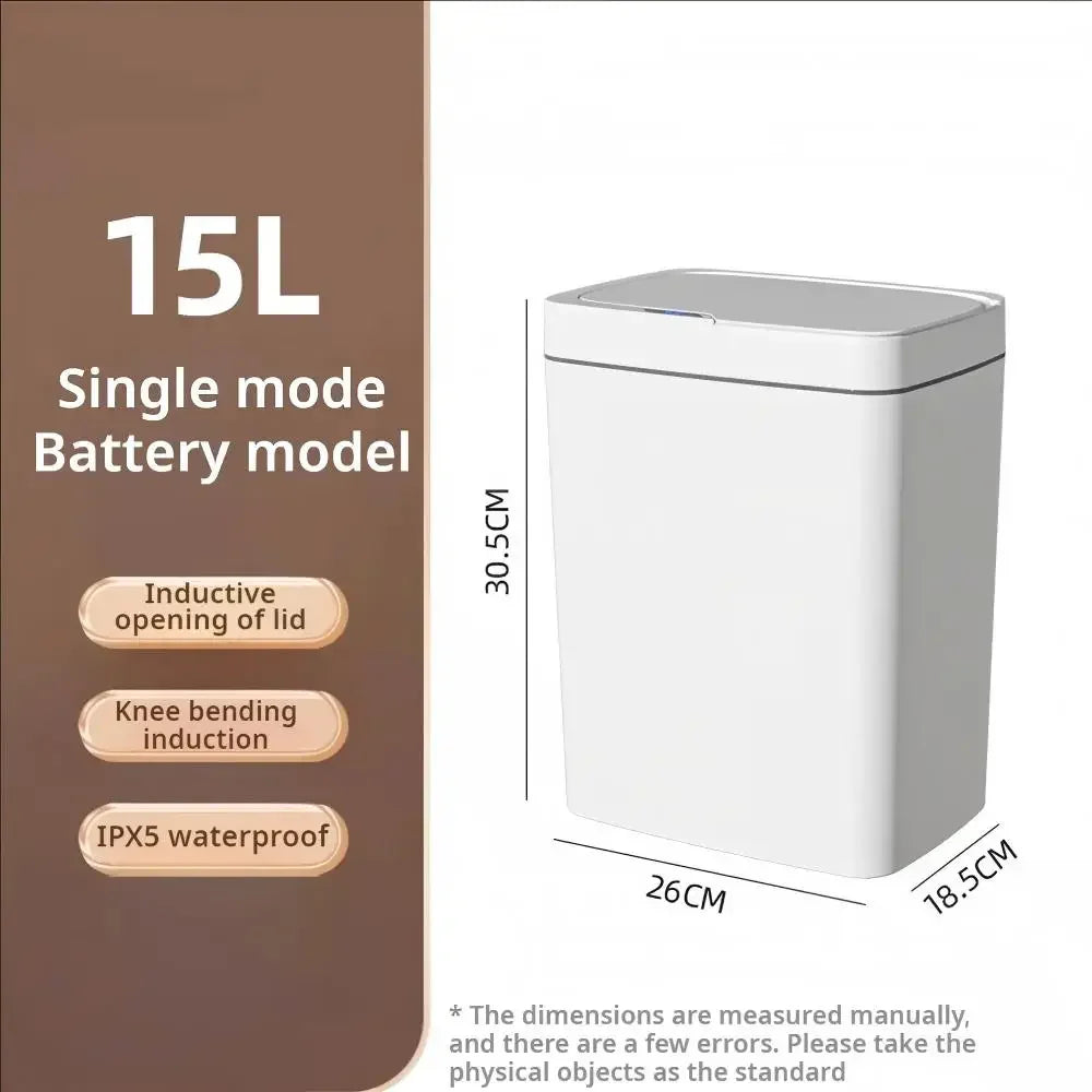 Cubo de Basura Automático con Sensor 15L, Contenedor de Basura Inteligente sin Contacto, Cubo de Basura Electrónico Impermeable Blanco, Moderno para el Hogar y el Baño