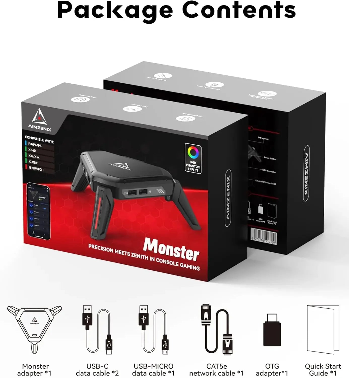Adaptador de Teclado y Ratón AIMZENIX AX600 MONSTER para PS5/PS4/Xbox Series X | S/Xbox One/Switch - Compatible con auriculares de 3.5mm y dispositivos móviles