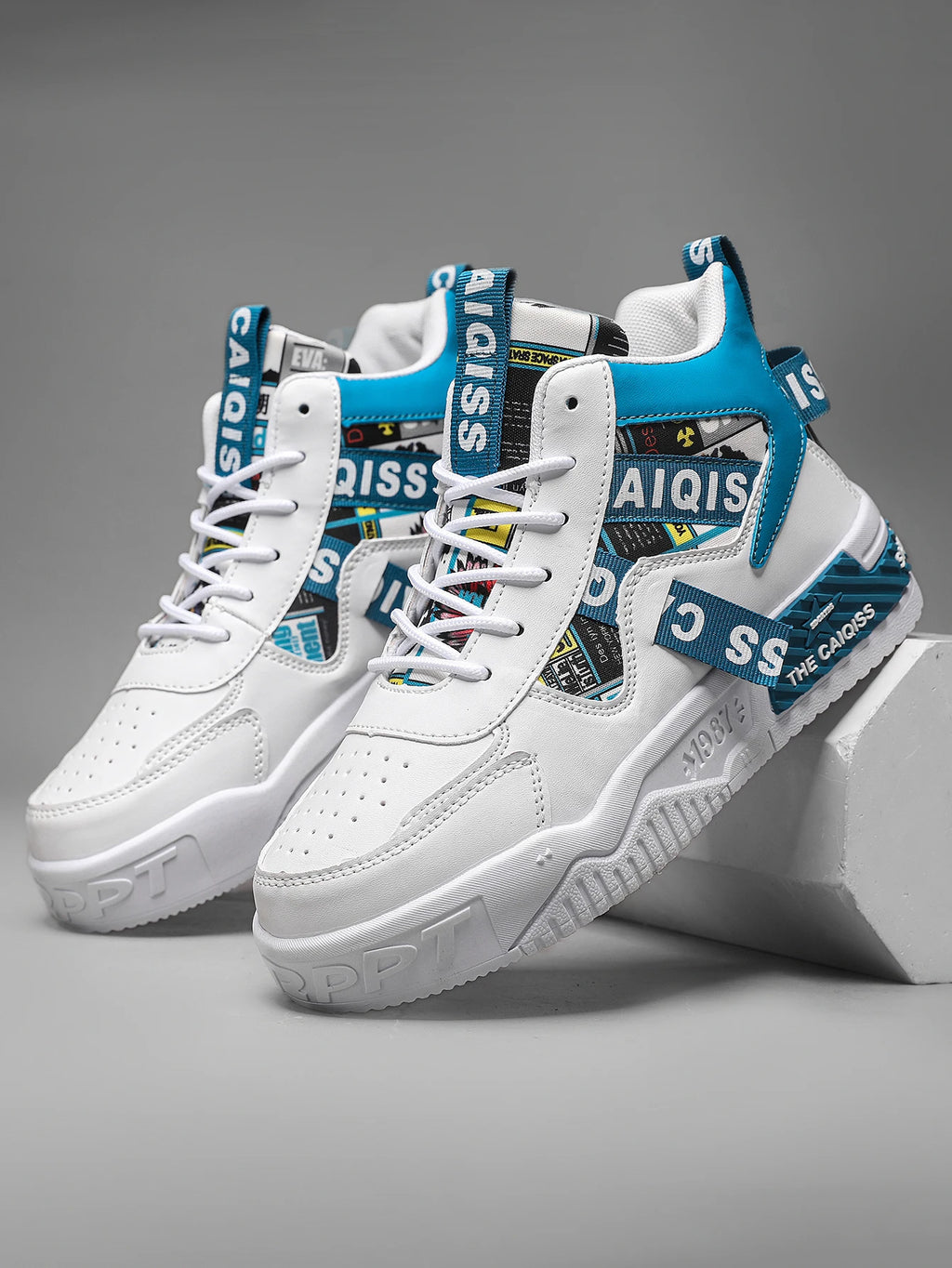 Zapatillas de plataforma con grafiti para hombre, estilo urbano, con cordones