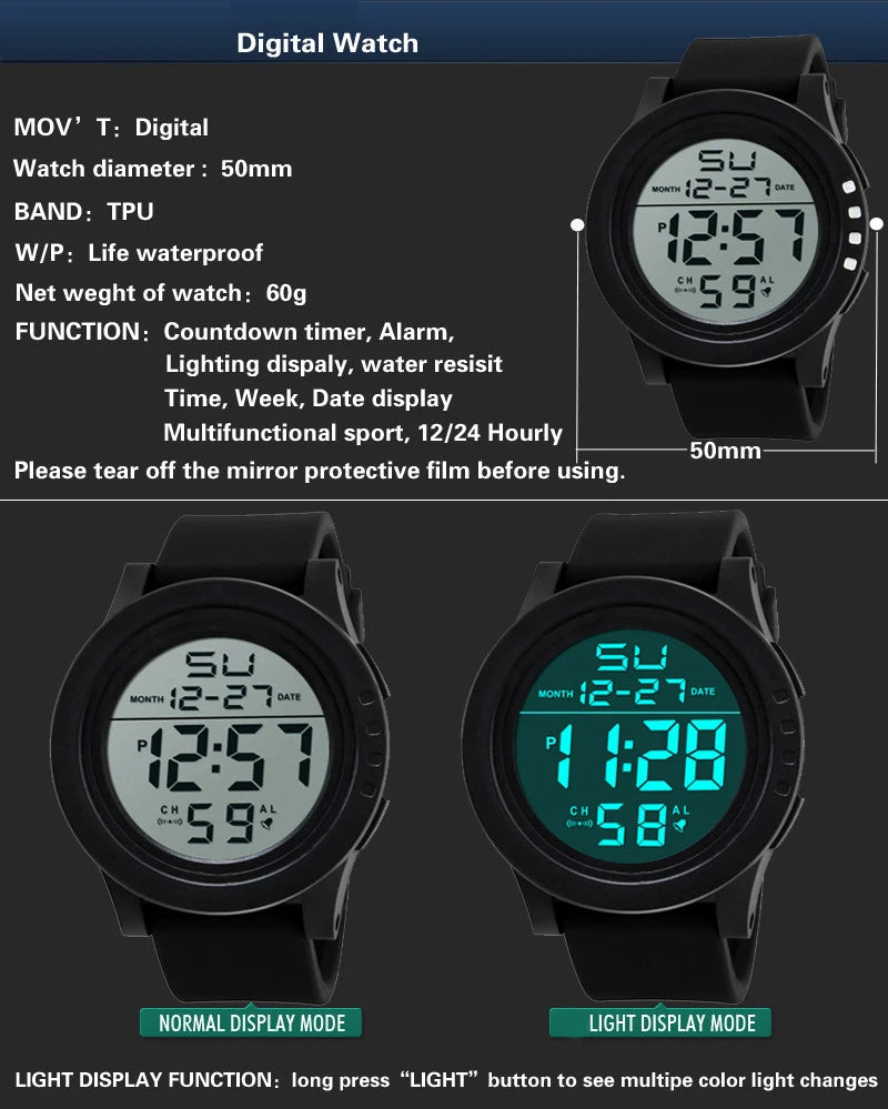 Reloj Digital para hombre, reloj deportivo para exteriores, reloj de pulsera militar multifunción resistente al agua, reloj electrónico automático para hombre