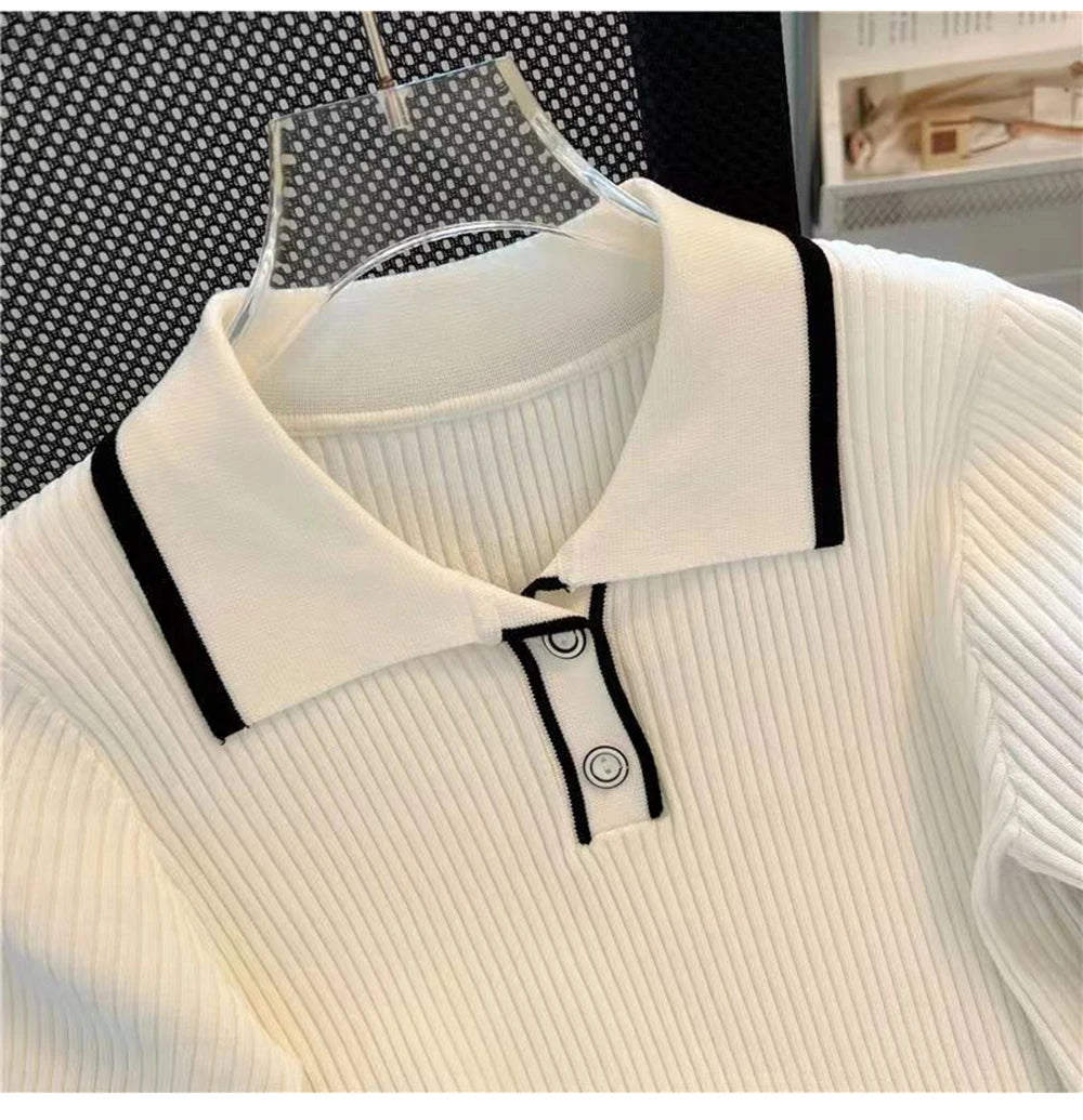 Camiseta de Punto Seda Helada para Mujer, Manga Corta