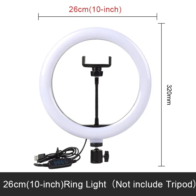 Luz de Video de 26CM, Anillo de Luz LED Regulable para Selfies, Lámpara de Anillo USB con Soporte de Trípode Opcional para Grabación de Video y Maquillaje