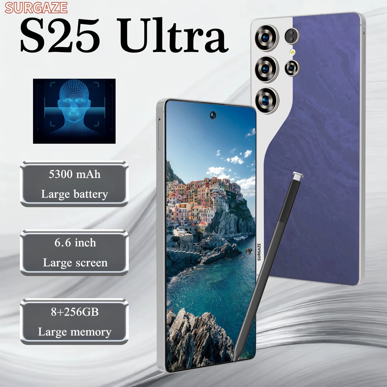 SURGAZE NUEVO 2026 S25 Ultra, Teléfono Inteligente Original, 5G, Batería de 5300 mAh, Pantalla de 6.6 Pulgadas, Versión Global