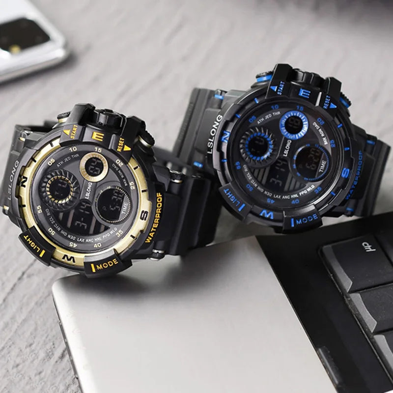 Reloj Digital negro YIKAZE para hombres, relojes deportivos, cronógrafo impermeable para exteriores, reloj de mano G, reloj de pulsera para estudiantes de choque de infantería