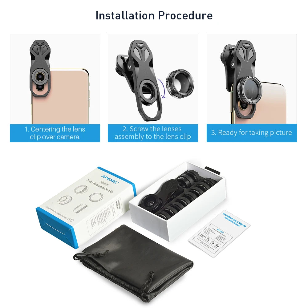 Kit de Lentes para Cámara de Teléfono APEXEL 11 en 1