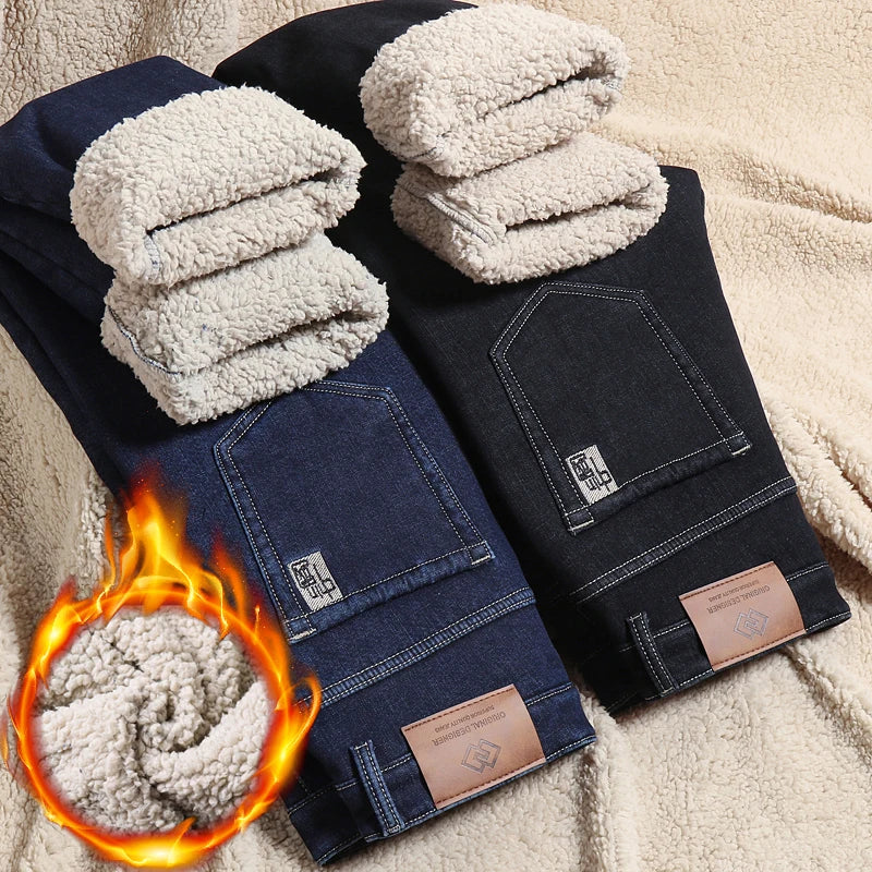 Pantalones Vaqueros Holgados para Hombre, Elásticos, con Forro Polar