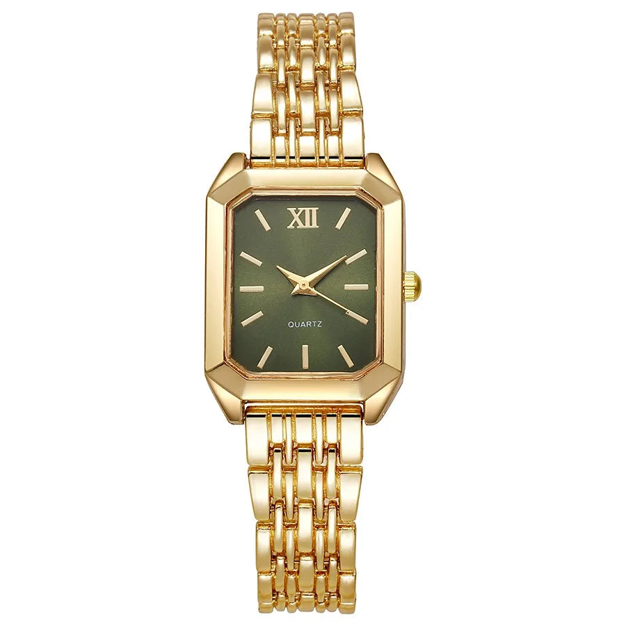 2 unids/set de reloj de cuarzo de lujo para mujer con pulsera de amor, conjunto de banda de aleación, relojes de pulsera de cuarzo para mujer de negocios, reloj femenino dorado