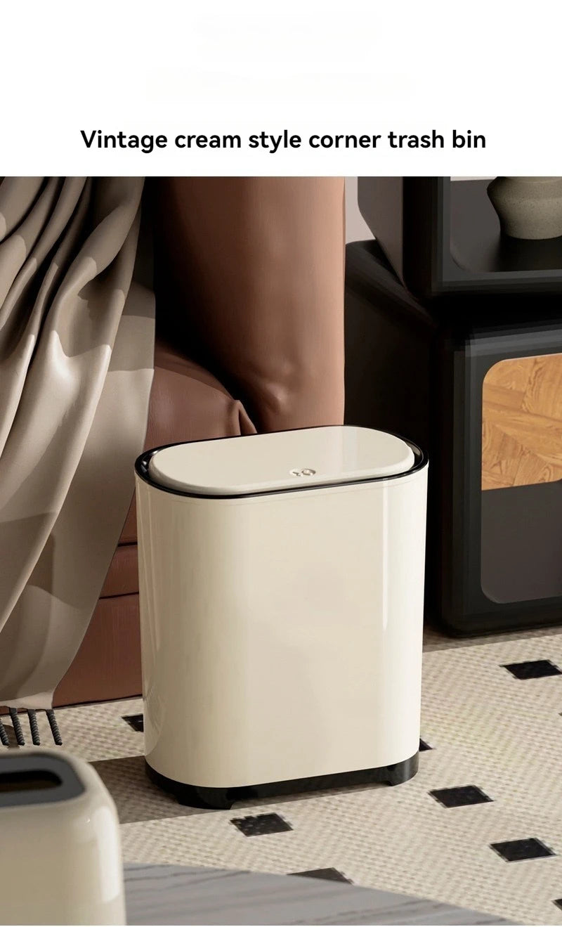 1 unidad/Contenedor de basura de lujo con tapa a presión para uso doméstico en sala de estar, dormitorio, cocina, baño, gran capacidad con tapa