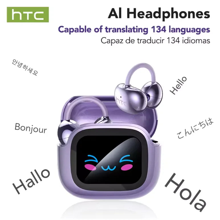 Auriculares Bluetooth HTC NE54 similares a NE32, auriculares inalámbricos con clip para la oreja, Bluetooth 6.0, pantalla táctil a color, sonido HiFi, conducción ósea
