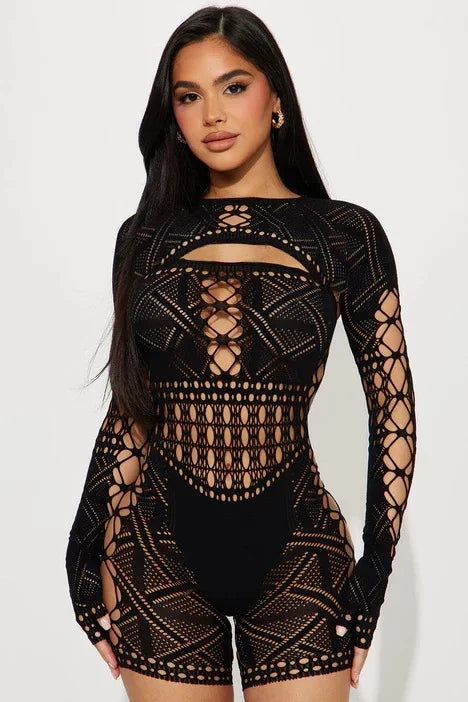 Lencería Babydoll de Manga Larga Talla Única Flexible para Mujer