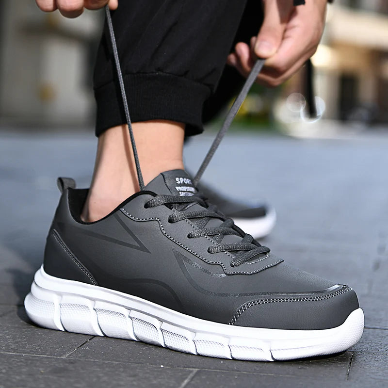 YRZL, zapatillas para correr negras, zapatillas deportivas impermeables de cuero, zapatillas deportivas resistentes al desgaste para hombres, zapatos deportivos para caminar, zapatos cómodos para hombres